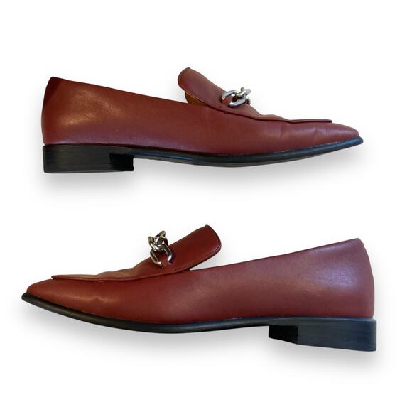 Rag Bone Aslen Leather Loafers Sz 37.5 Russet Red Chain Accent Classic Old Money - Picture 2 of 15